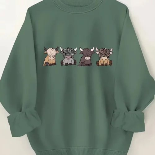 Highland Cow Green Cozy Sweatshirt
